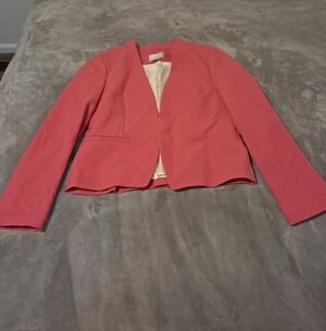 LOFT Womens Open Front Pink Blazer Pleated Back Hem Sz. 12